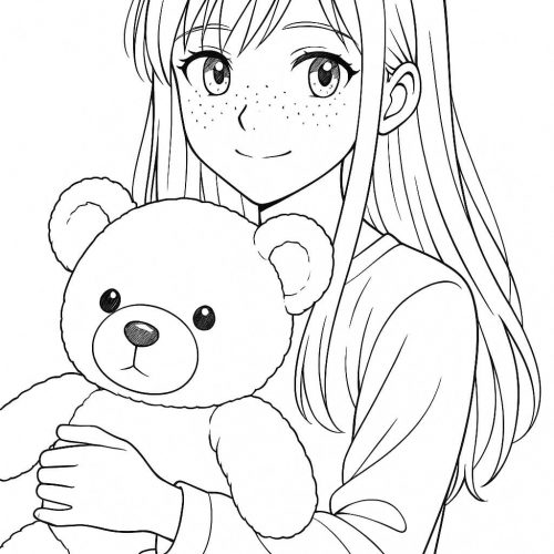 Manga Mädchen mit Teddy
