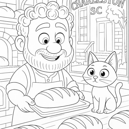 Bäcker mit frischem Brot und Katze