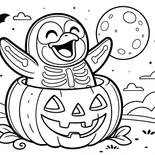 Pinguin im Kürbis zu Halloween