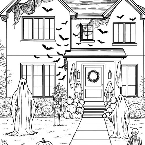 Halloween-Haus mit Dekoration