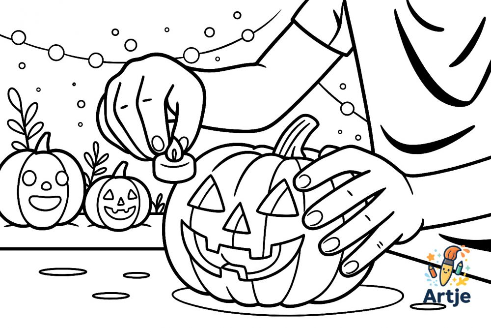 Ausmalbild Kürbisbeleuchtung basteln zu Halloween