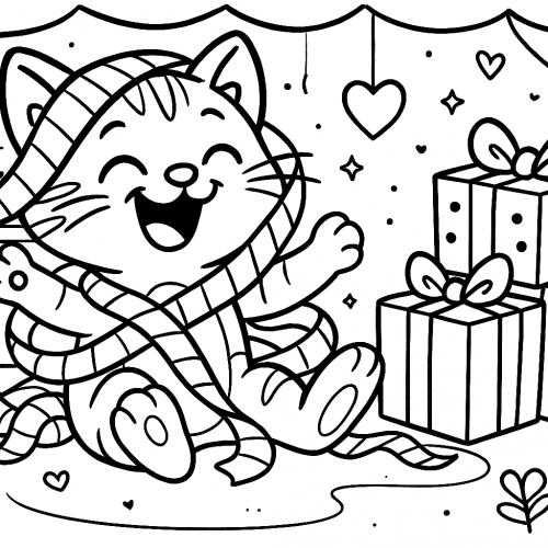 Katze spielt mit Geschenkband