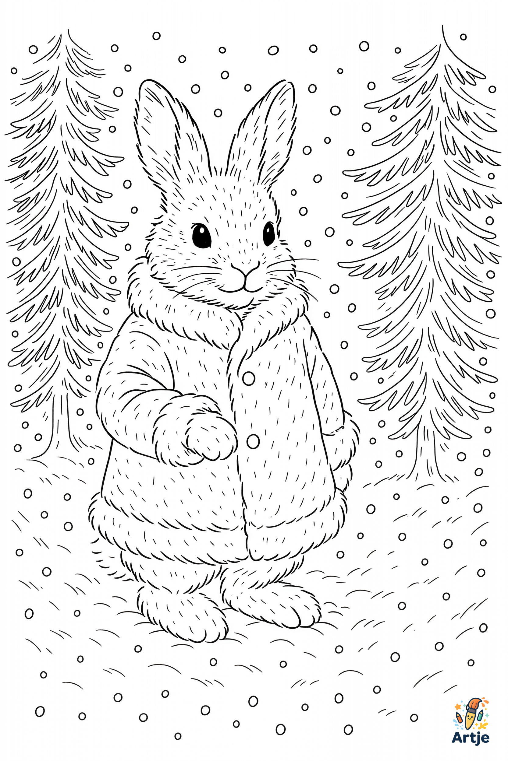 Hase im Wintermantel steht im Schnee