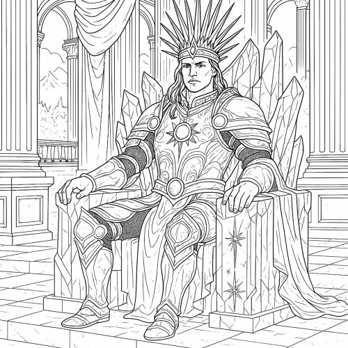Ausmalbild König im kristallenen Thronsaal