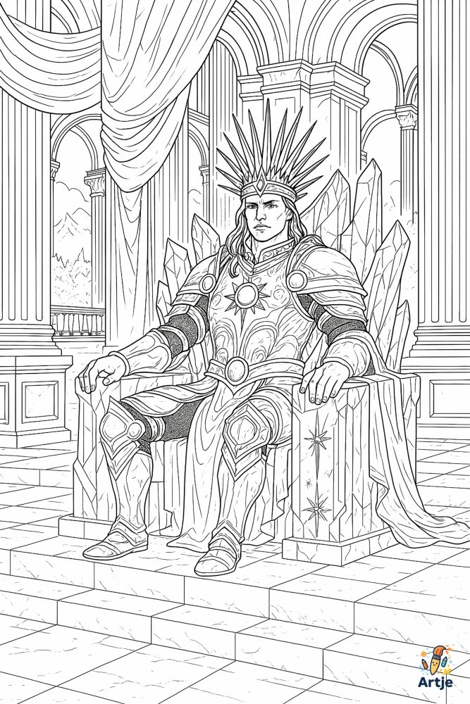 Ausmalbild König im kristallenen Thronsaal