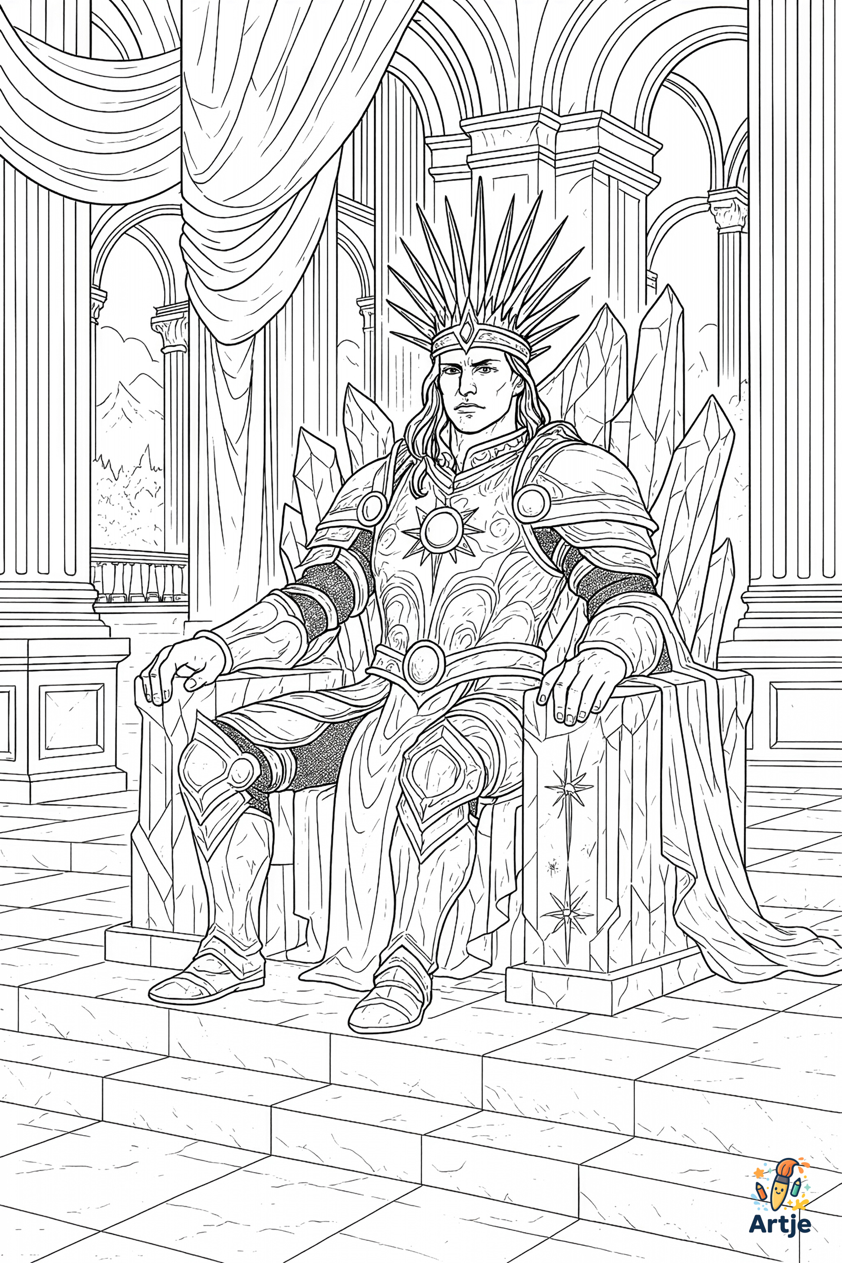 Ausmalbild König im kristallenen Thronsaal