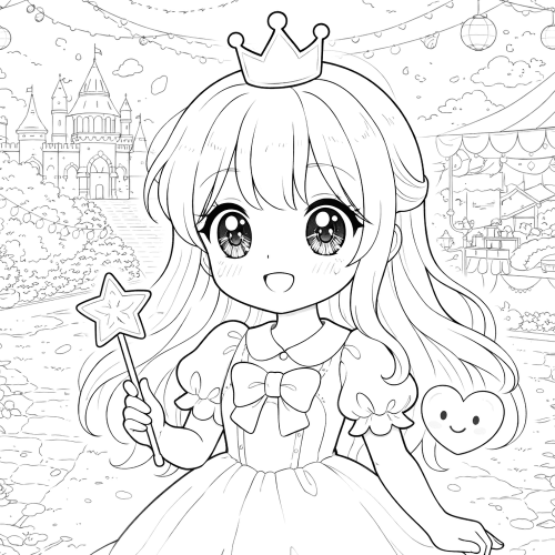 Märchenhafte Prinzessin mit Zauberstab vor Schloss