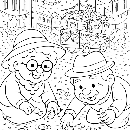 Älteres Paar sammelt Kamelle beim Karneval