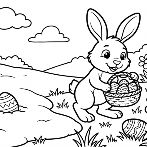 Osterhase Ausmalbild Schnee Eier verstecken mit Korb