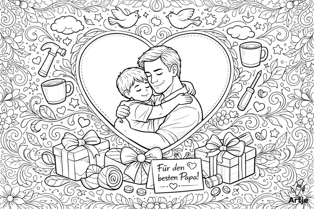 Herzmotiv für den besten Papa als Vatertag Ausmalbild