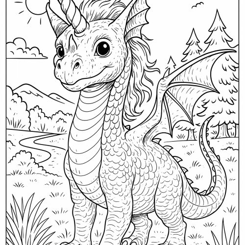 Niedliches Drachen Einhorn Mischwesen als Ausmalbild