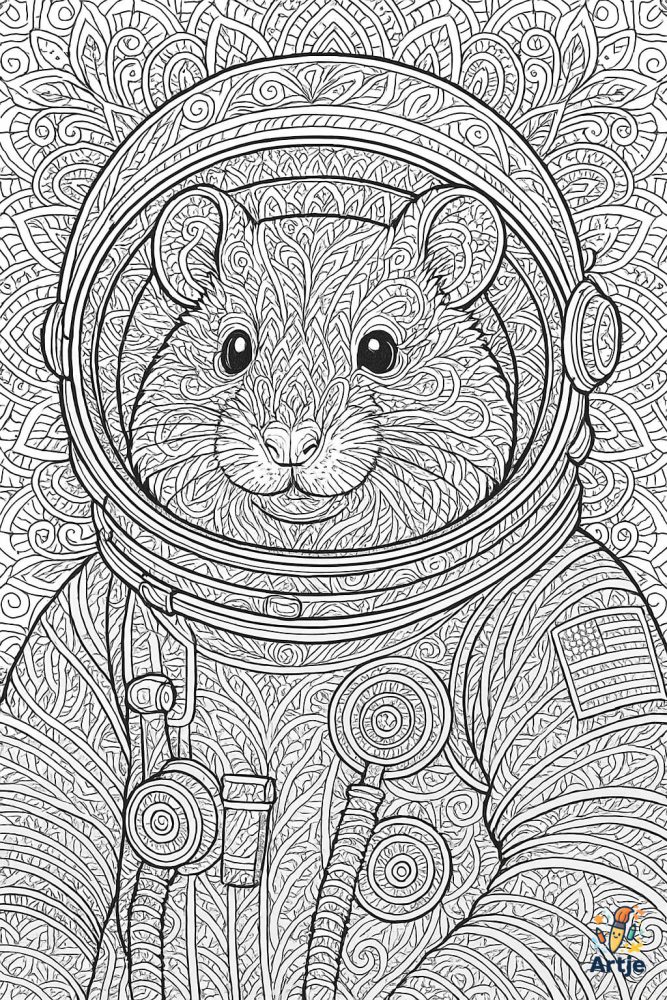 Hamster im Astronautenanzug als Mandala Ausmalbild