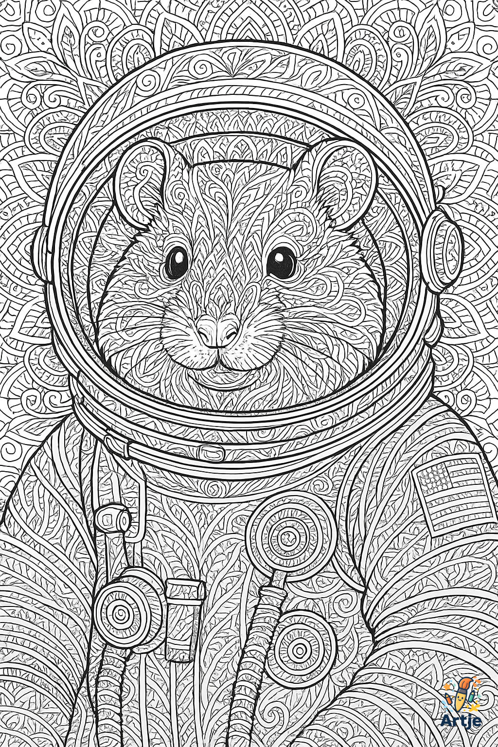 Hamster im Astronautenanzug als Mandala Ausmalbild